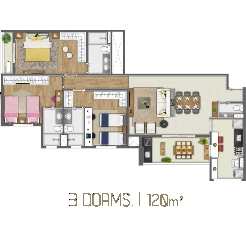 Planta 3 dorms. | 120 m² do Único Alphaville