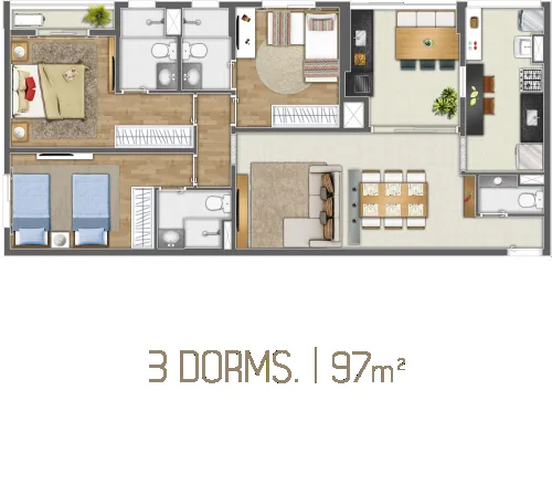 Planta 3 dorms. | 97 m² do Único Alphaville