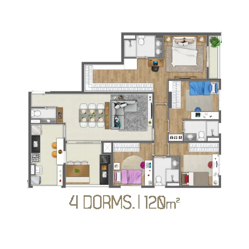 Planta 4 dorms. | 120 m² do Único Alphaville